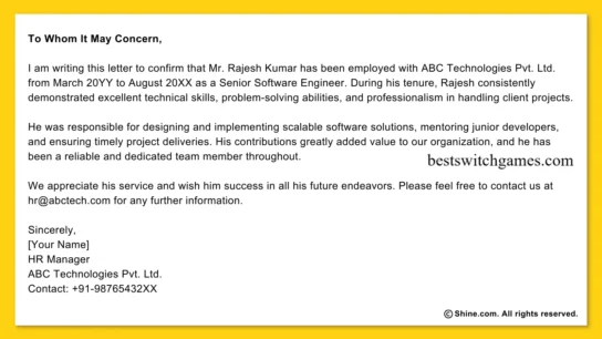 To Whom It May Concern Letter