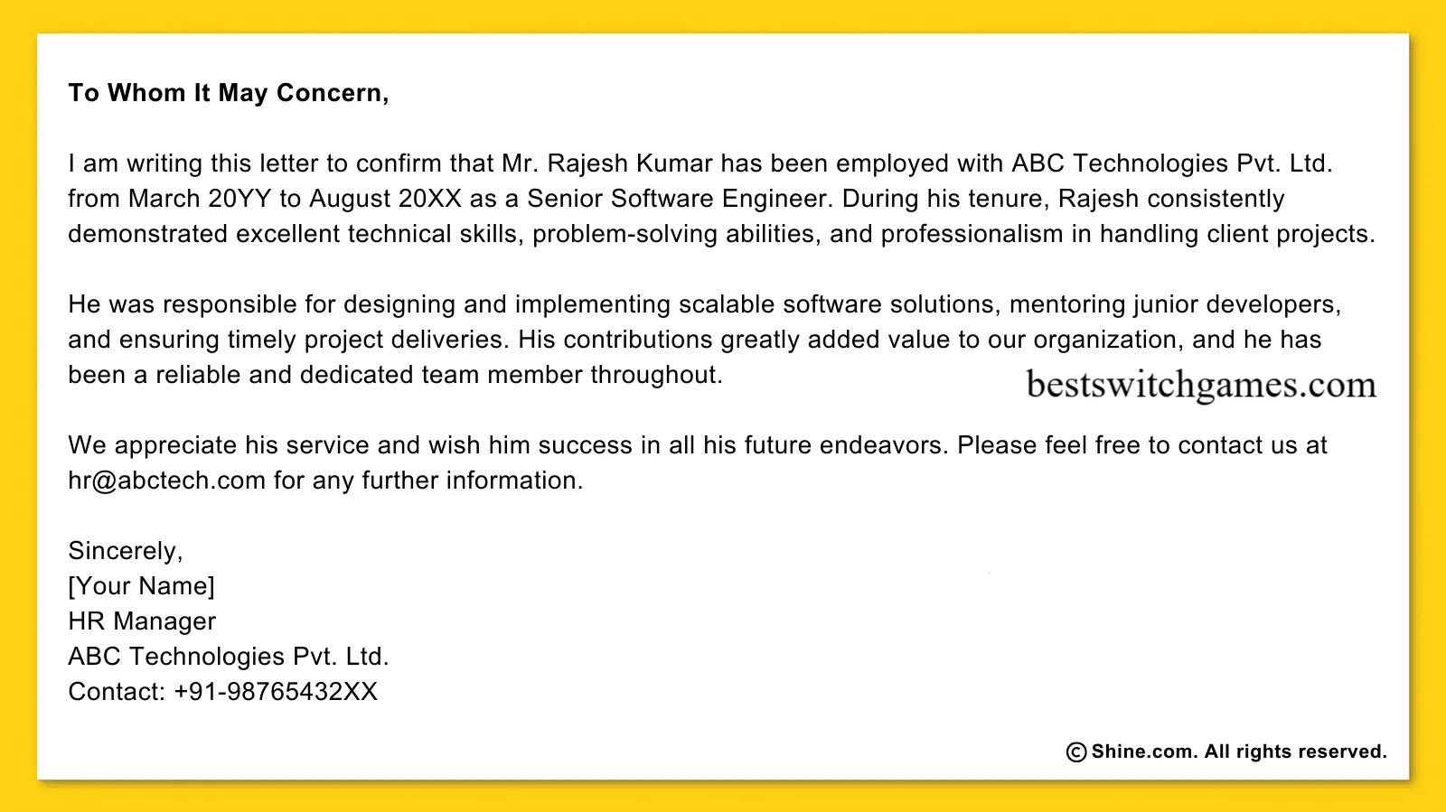 To Whom It May Concern Letter